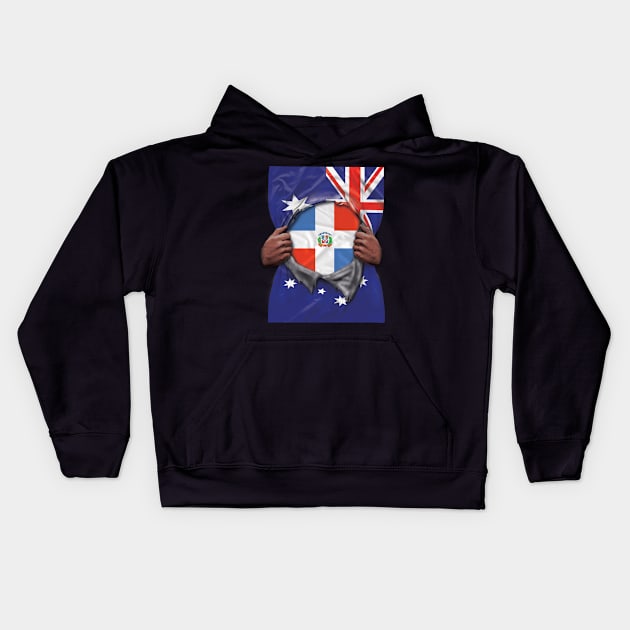 Dominican Republic Flag Australian Flag Ripped Open - Gift for Dominican From Dominican Republic Kids Hoodie by Country Flags